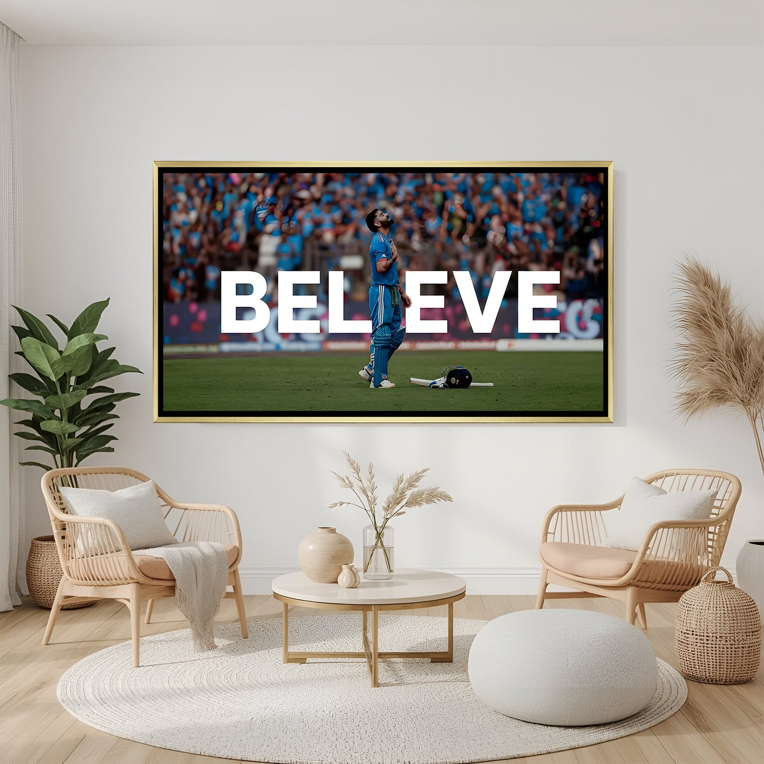 Virat Kohli believe motivation artwork in luxury golden floater frame premium cricket wall painting