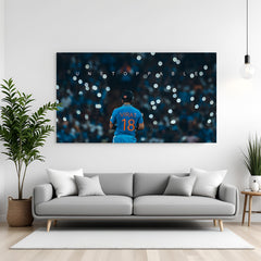 Canvas art of Virat Kohli seen from back in India jersey, looking at crown with quote: Unstoppable