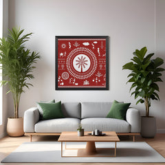 Black floater frame Warli painting in tribal Indian style for rustic and heritage-inspired ethnic wall decor