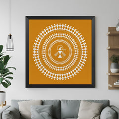 Black floater frame Warli tribal art wall painting for large canvas home and office wall interiors