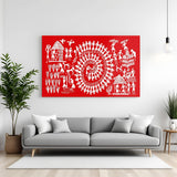 Warli tribal canvas painting in minimalist style for Indian home and ethnic wall decor