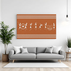 Warli tribal painting on canvas from West India – Indian folk art for ethnic and rustic wall decor