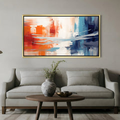 Golden frame abstract wall art with soft watercolor blend – premium canvas decor with random color flow