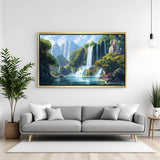 Waterfall painting in black floater frame with natural beauty, vastu symbolism, and flowing energy for peaceful modern interiors
