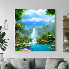 Waterfall canvas wall art for home decor, Vastu painting representing peace, success, and energy flow