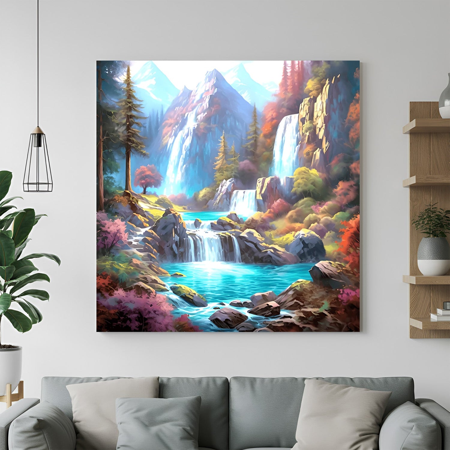 Waterfall Vastu canvas painting for wall decor, symbolizing peace, growth, and flowing positive energy