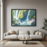 Waterfall Vastu Painting in Black Floater Frame | Hand Painted Canvas Wall Art