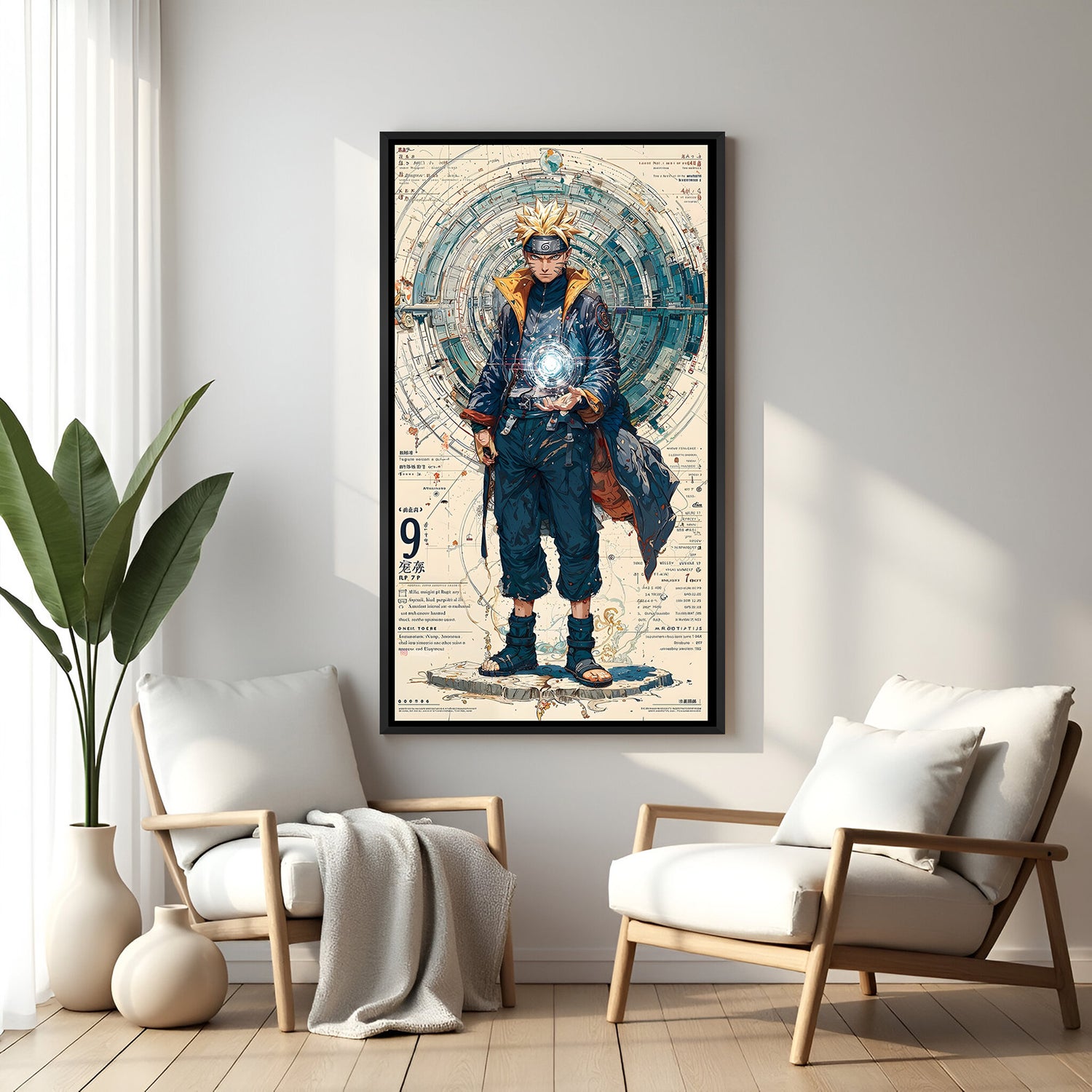 Naruto Rasengan anime artwork in elegant black floater frame featuring dynamic ninja battle energy