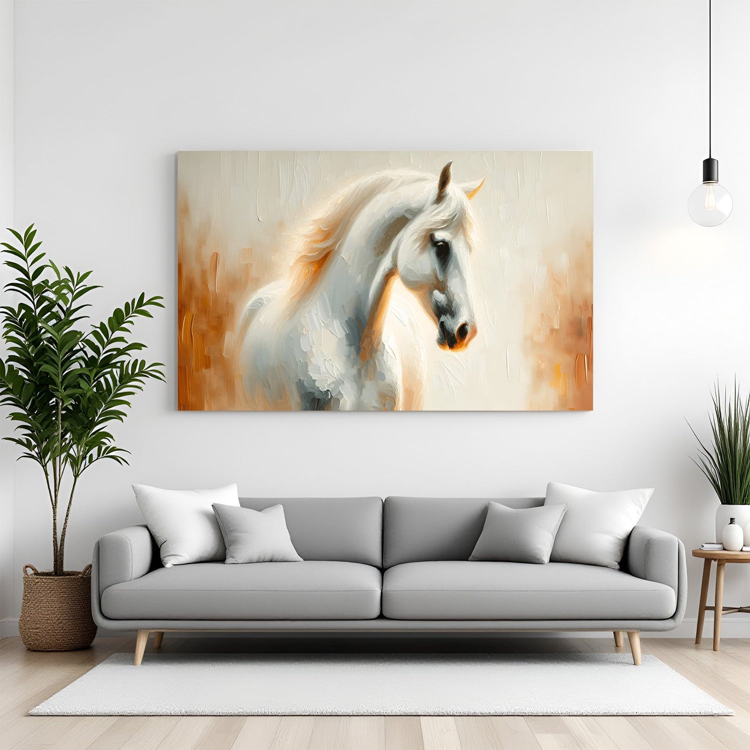 Painted style white female horse canvas wall art, perfect for elegant and graceful home or office decor