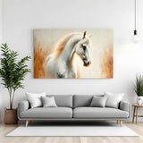 Painted style white female horse canvas wall art, perfect for elegant and graceful home or office decor