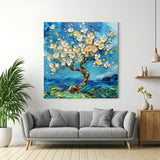 Abstract canvas wall art of a tree with white leaves – minimalist painted artwork perfect for peaceful, nature-inspired modern wall decor