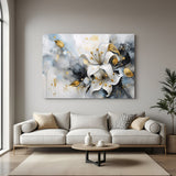 Canvas wall art of a single white lily flower in painted abstract style, perfect for soft and elegant home or office interiors