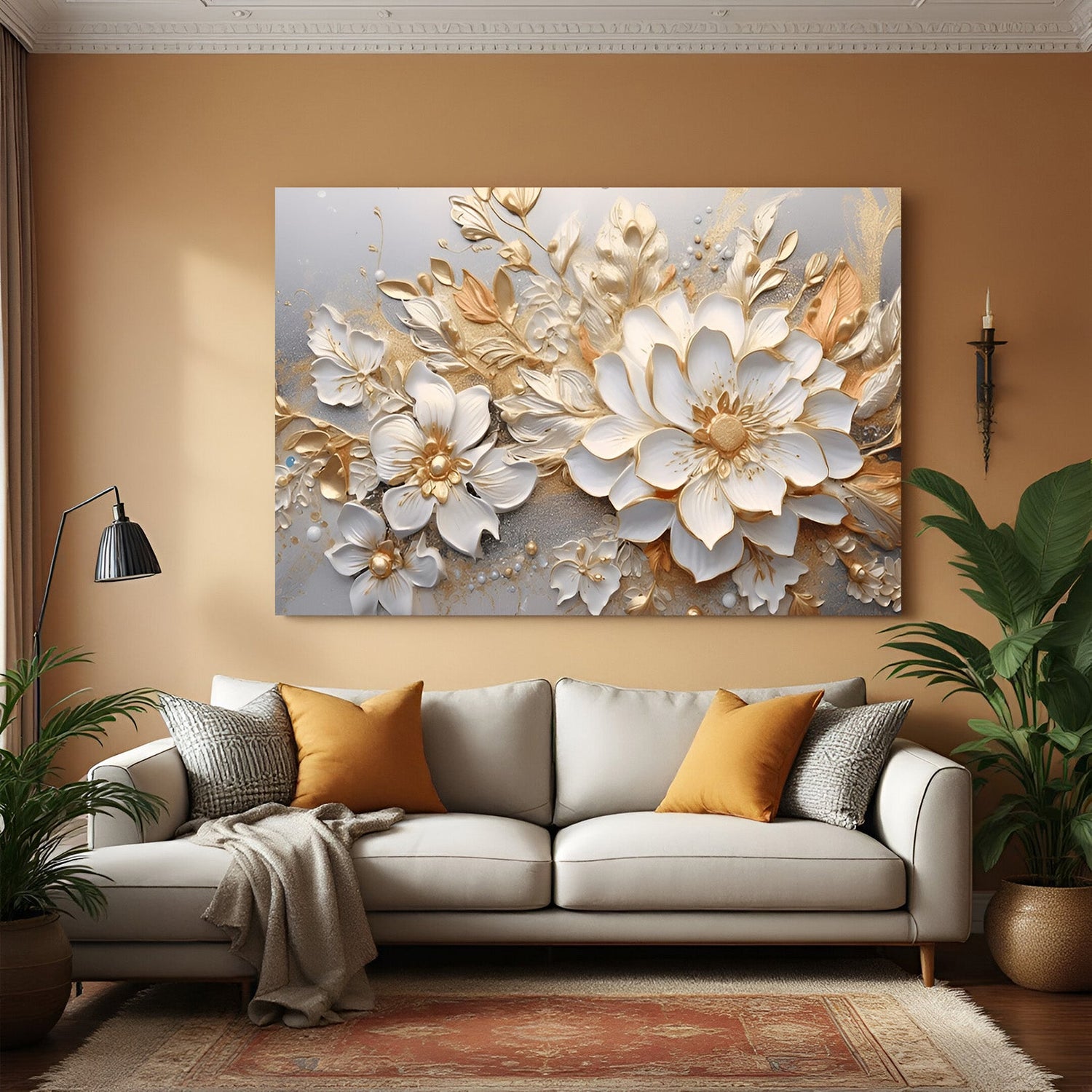 Canvas wall art featuring a blooming white rose with soft tones and elegant textures, ideal for modern and romantic home decor