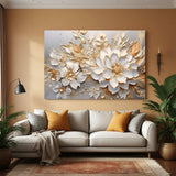Canvas wall art featuring a blooming white rose with soft tones and elegant textures, ideal for modern and romantic home decor
