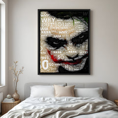 Joker word art portrait canvas in black floater frame with Why So Serious typography design