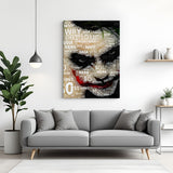 Joker typography canvas wall art featuring Why So Serious text portrait in premium canvas wrapped frame