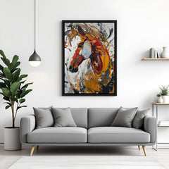 Horse modern art canvas wall painting in elegant black floater frame for interiors
