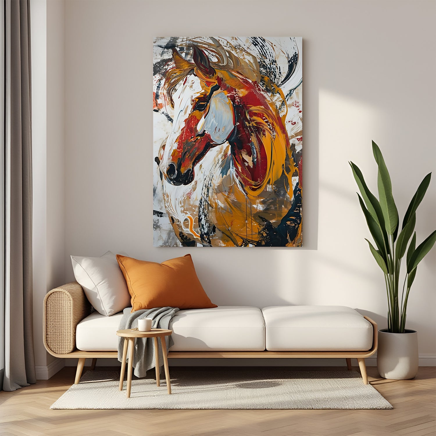 Modern horse artwork canvas in canvas wrapped frame with strong artistic expression