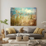 Canvas wall art featuring wildflowers in an ancient painting style with soft earthy tones, perfect for rustic and traditional home interiors