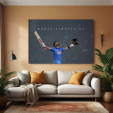 Canvas wall art of cricketer celebrating with arms wide, holding bat and helmet, quote: Worth Everything