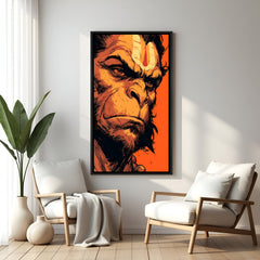 Fierce Hanuman portrait artwork with powerful gaze in elegant black floater frame