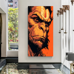 Intense close-up Hanuman canvas painting with fierce expression in premium canvas wrapped frame
