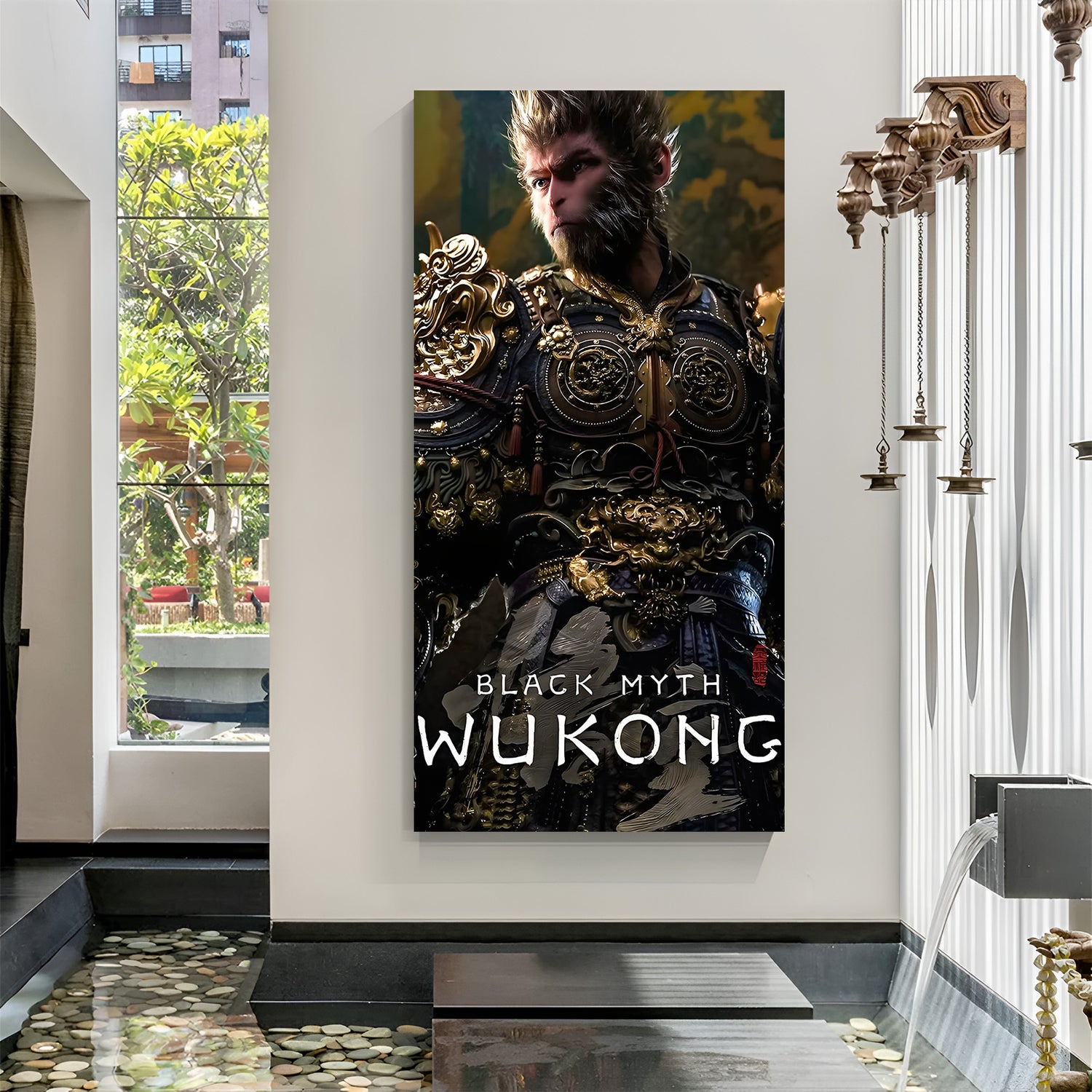Wukong Ascendant Warrior canvas wall art featuring epic fantasy gaming artwork in premium canvas wrapped frame