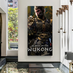 Wukong Ascendant Warrior canvas wall art featuring epic fantasy gaming artwork in premium canvas wrapped frame