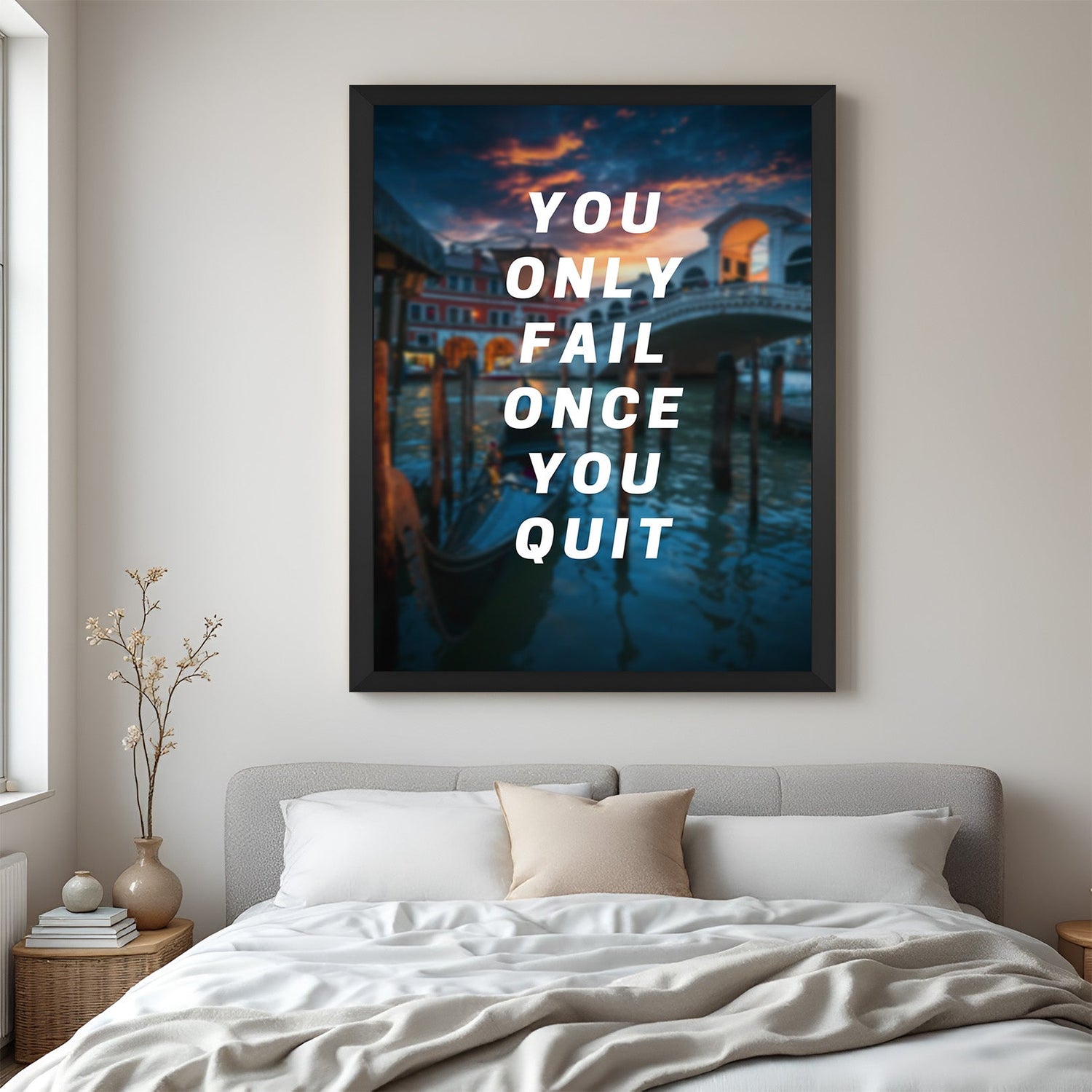 Black frame motivational wall art for home gym or office with failure quote