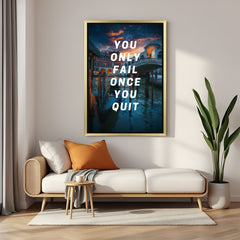 Golden frame inspirational canvas wall art – never give up quote for decor