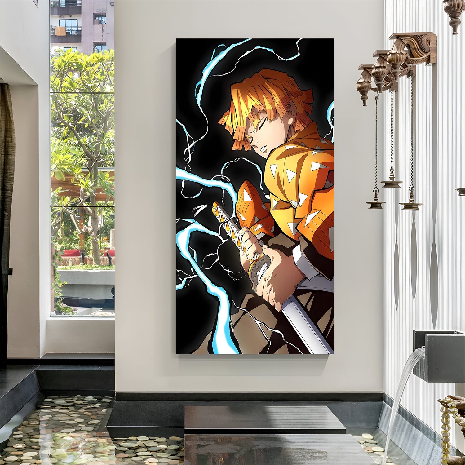 Zenitsu Agatsuma Thunder Breathing canvas painting with sleeping anime lightning artwork in canvas wrapped frame
