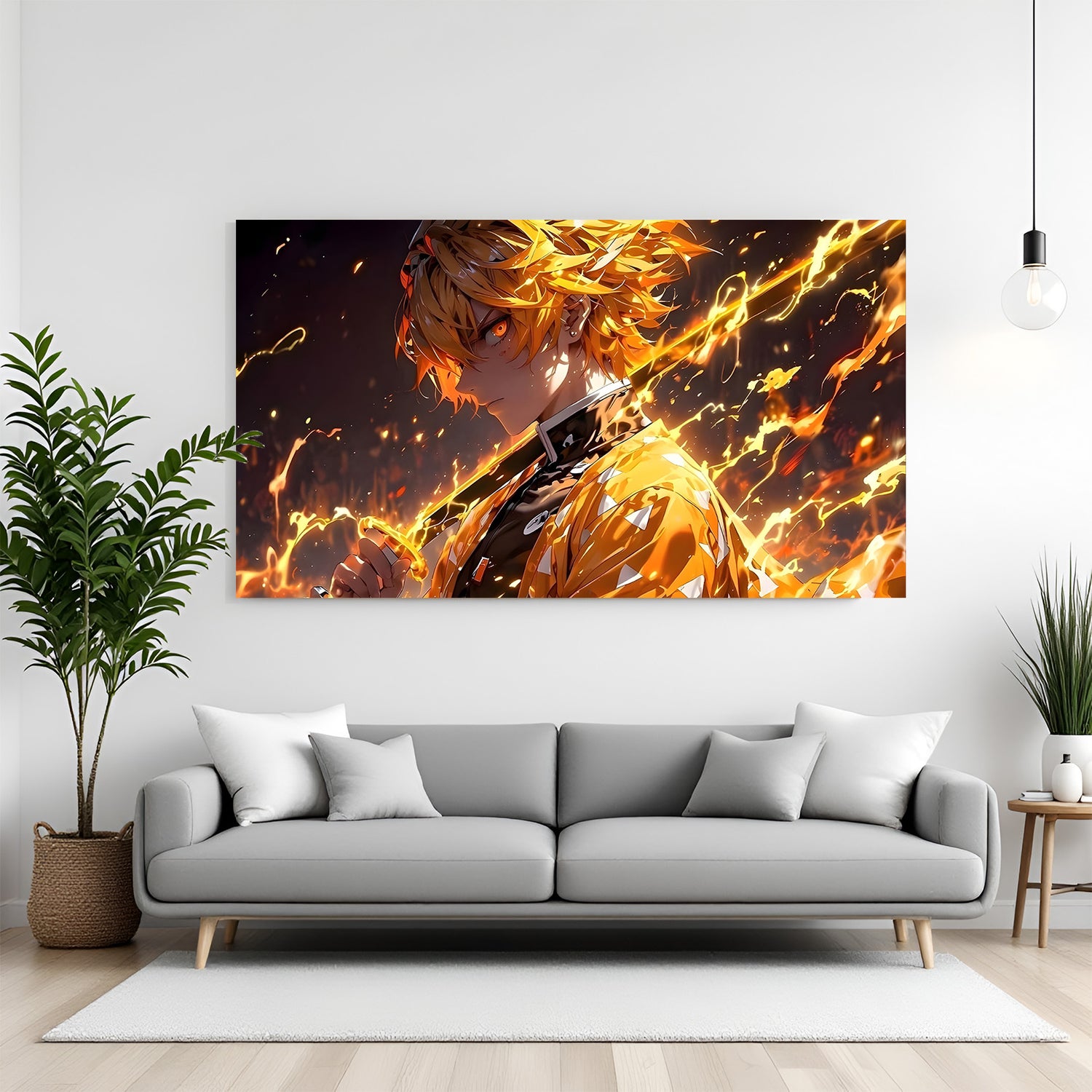 Zenitsu Agatsuma Demon Slayer canvas painting with anime lightning artwork in canvas wrapped frame