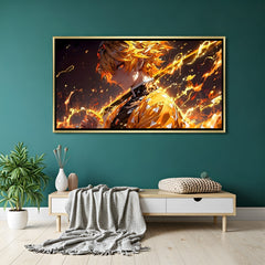 Zenitsu Agatsuma Demon Slayer wall art in luxury golden floater frame with anime lightning design