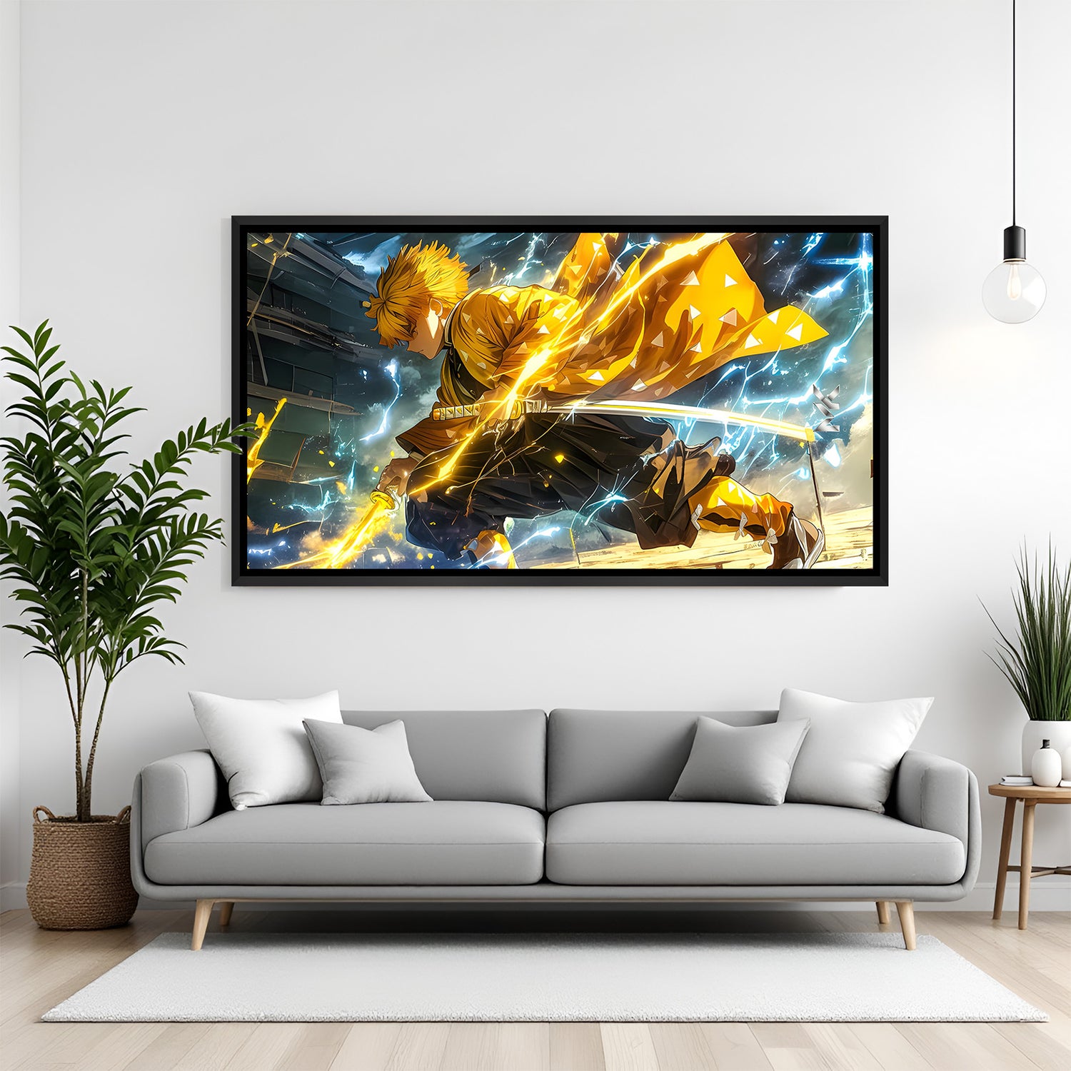 Zenitsu Agatsuma God Speed anime canvas artwork in premium black floater frame