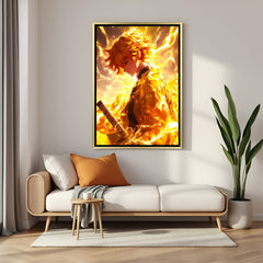 Zenitsu Agatsuma Demon Slayer wall art in luxury golden floater frame with thunder anime design